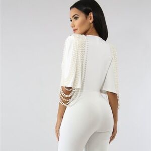 White Pearl Embellished Jumpsuit